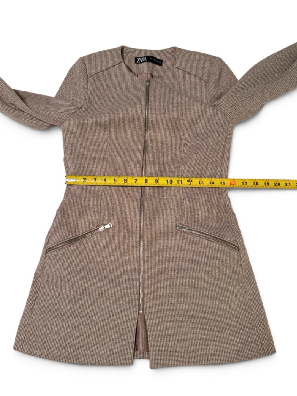 Zara Houndstooth Zip Blazer in Brown Size Medium - Picture 9 of 13